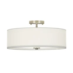 4-Light White Linen Round Drum Semi Flush Mount