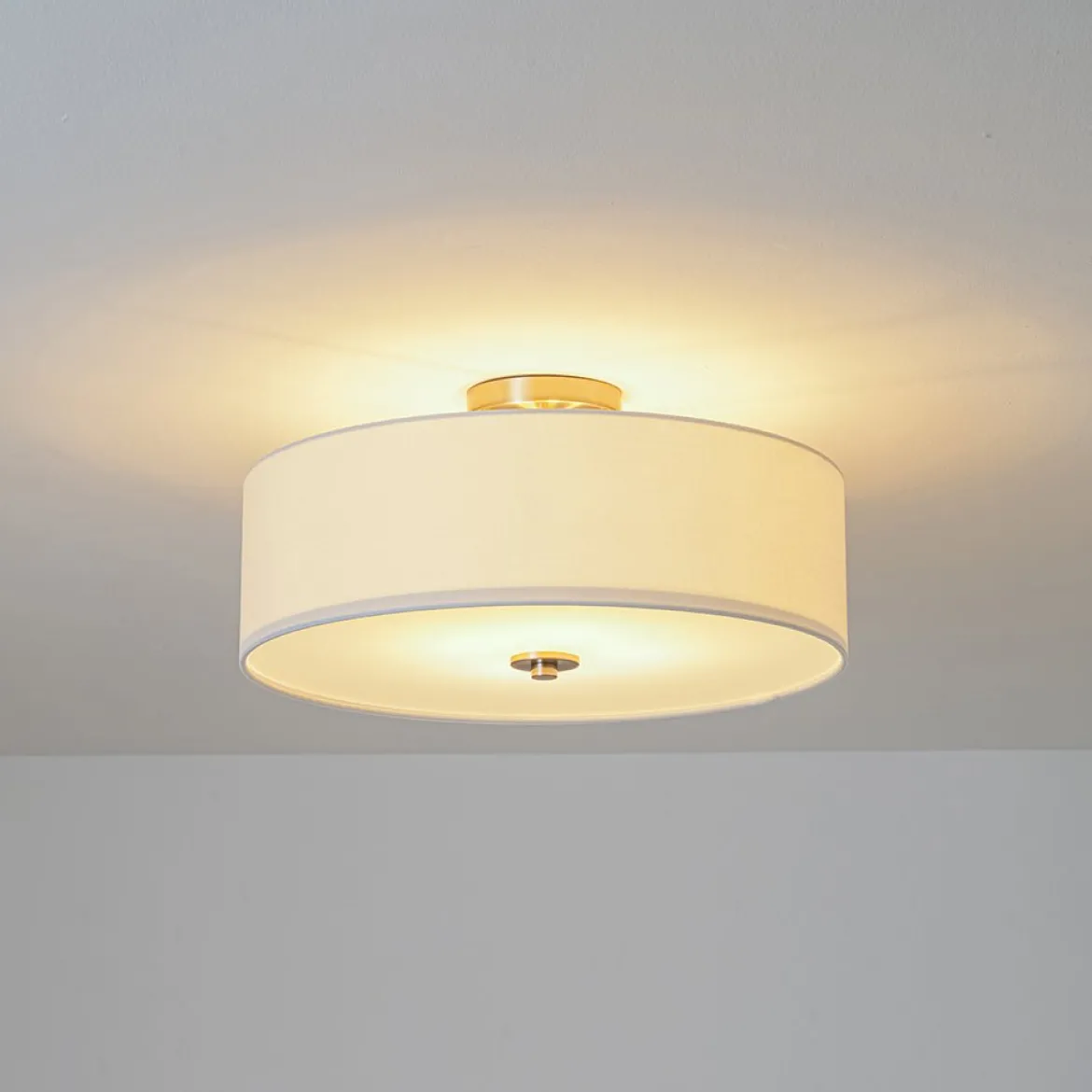 4-Light White Linen Round Drum Semi Flush Mount