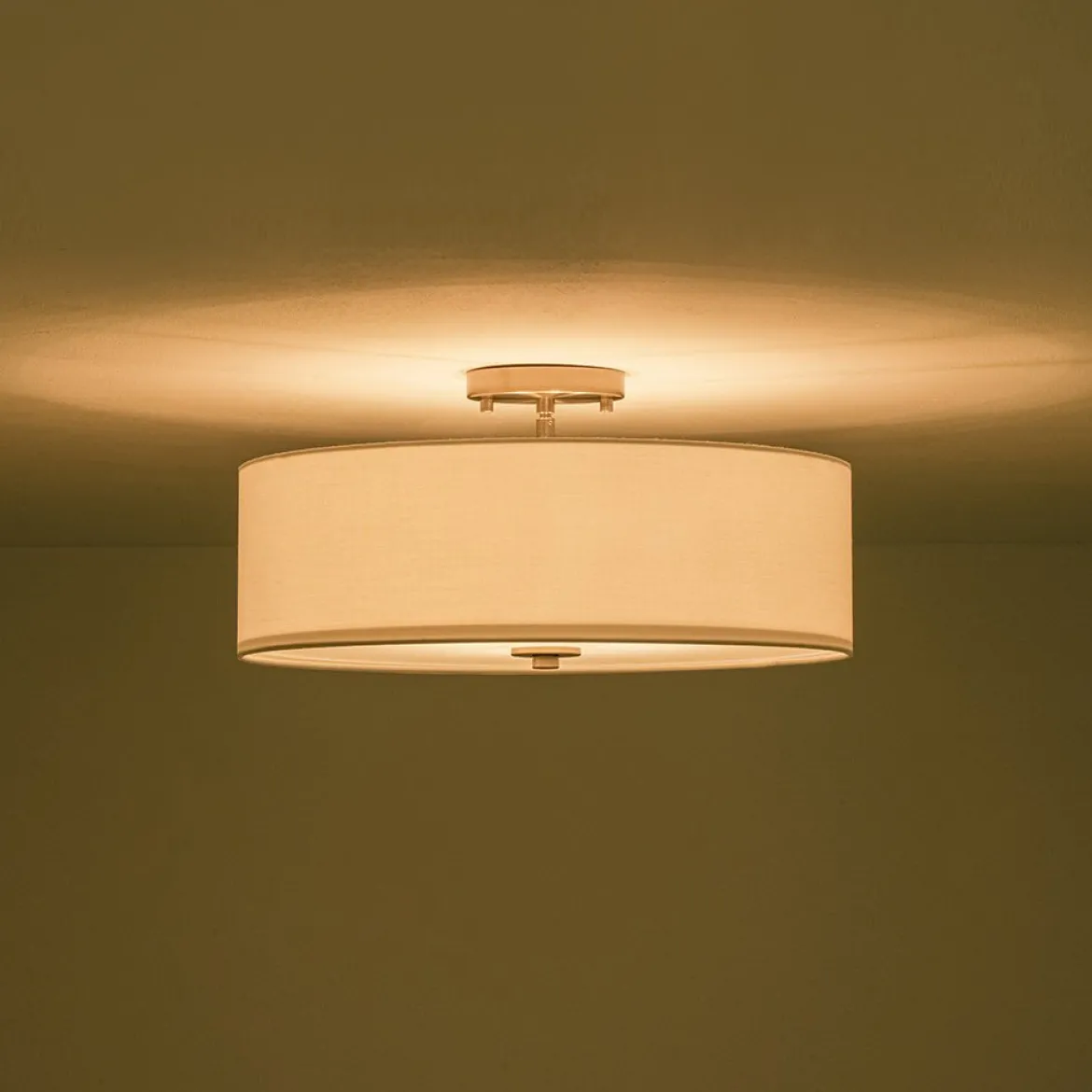 4-Light White Linen Round Drum Semi Flush Mount