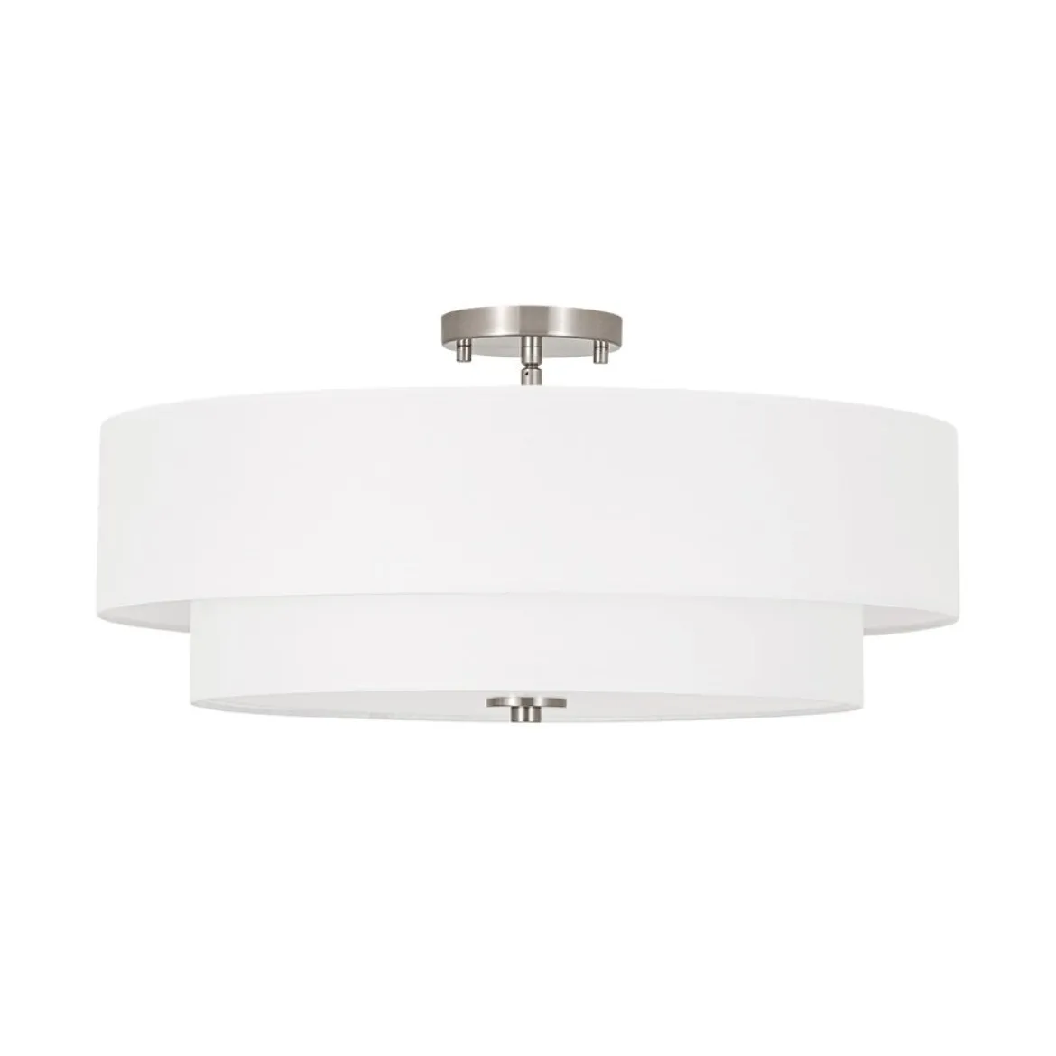 4-Light White Linen Round Drum Semi Flush Mount