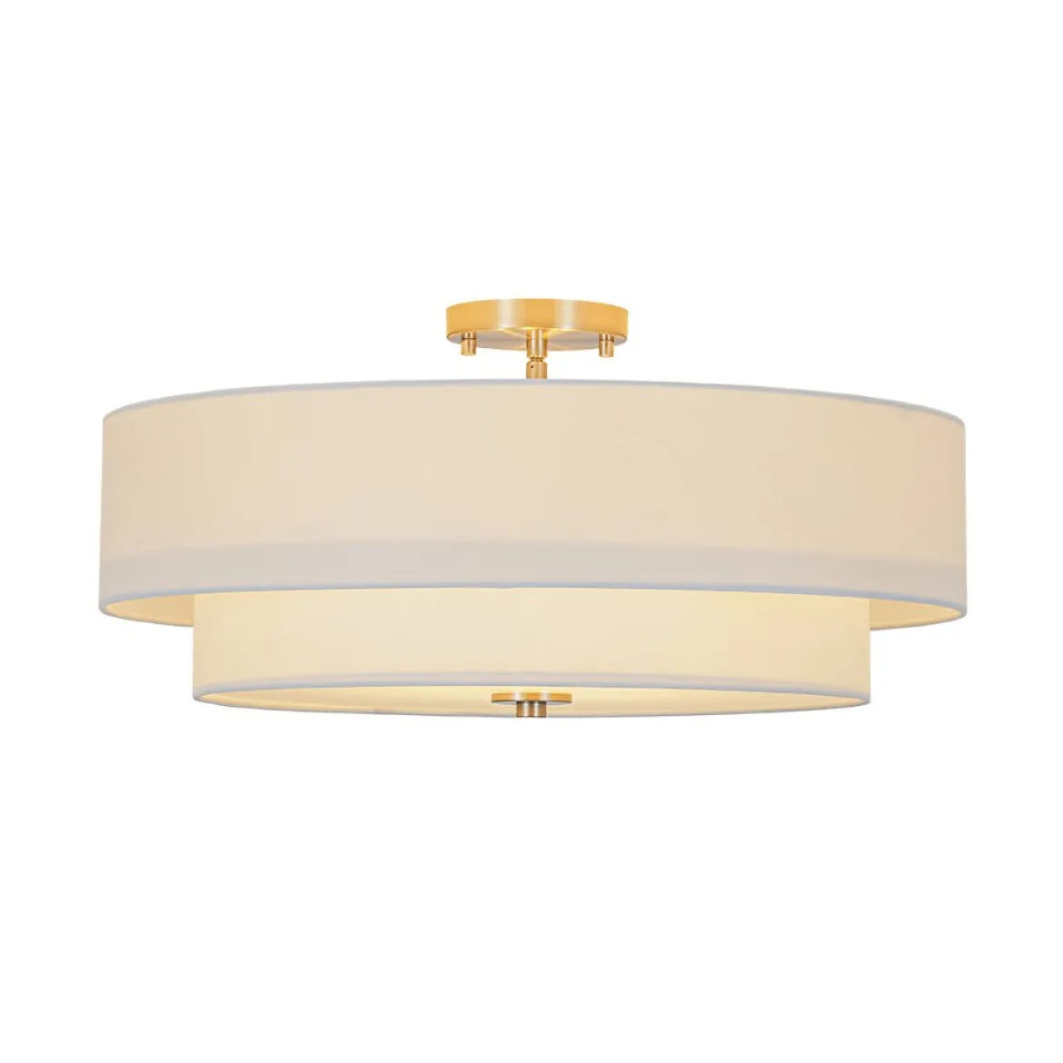 4-Light White Linen Round Drum Semi Flush Mount