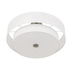 4-Light White Linen Round Drum Semi Flush Mount