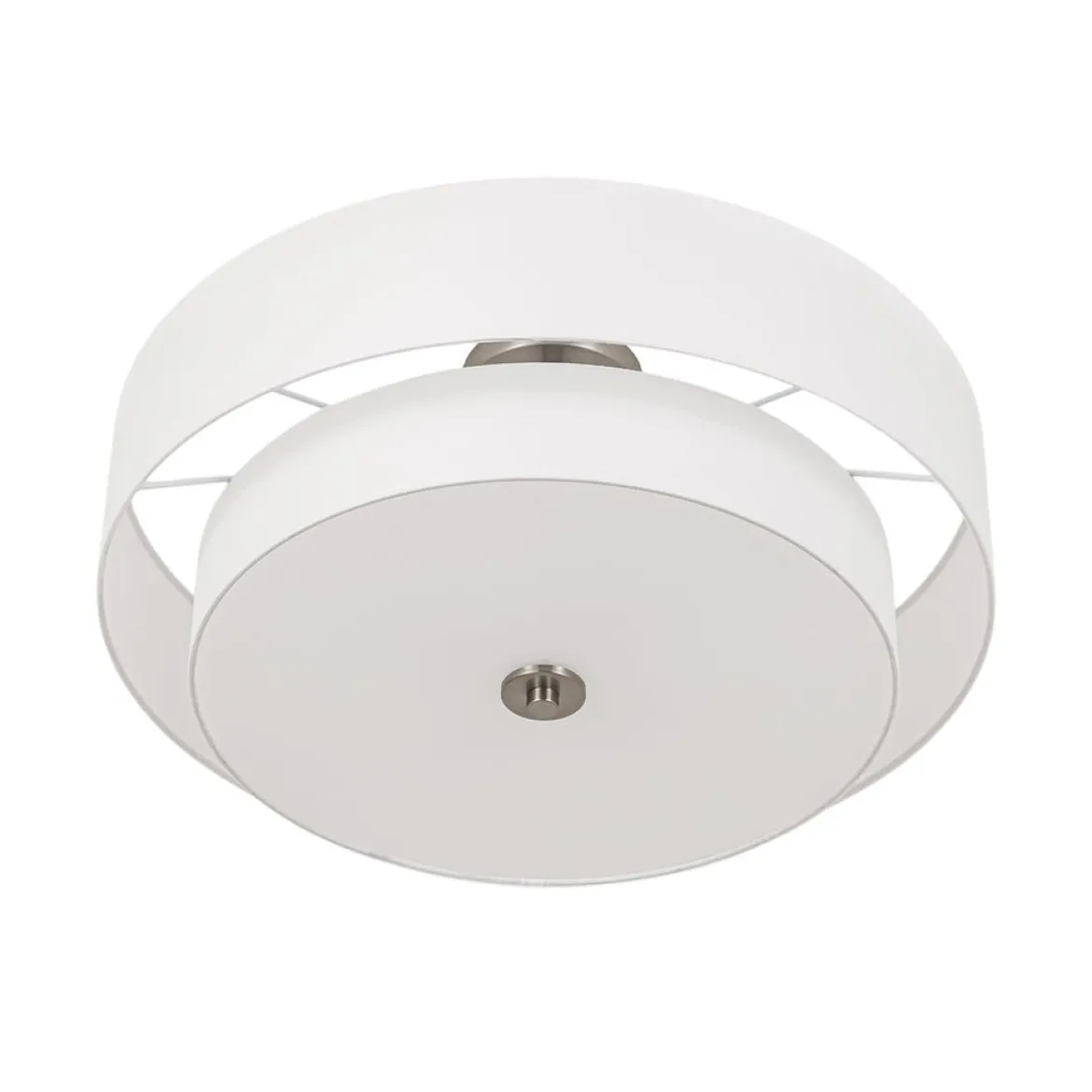 4-Light White Linen Round Drum Semi Flush Mount