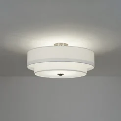 4-Light White Linen Round Drum Semi Flush Mount
