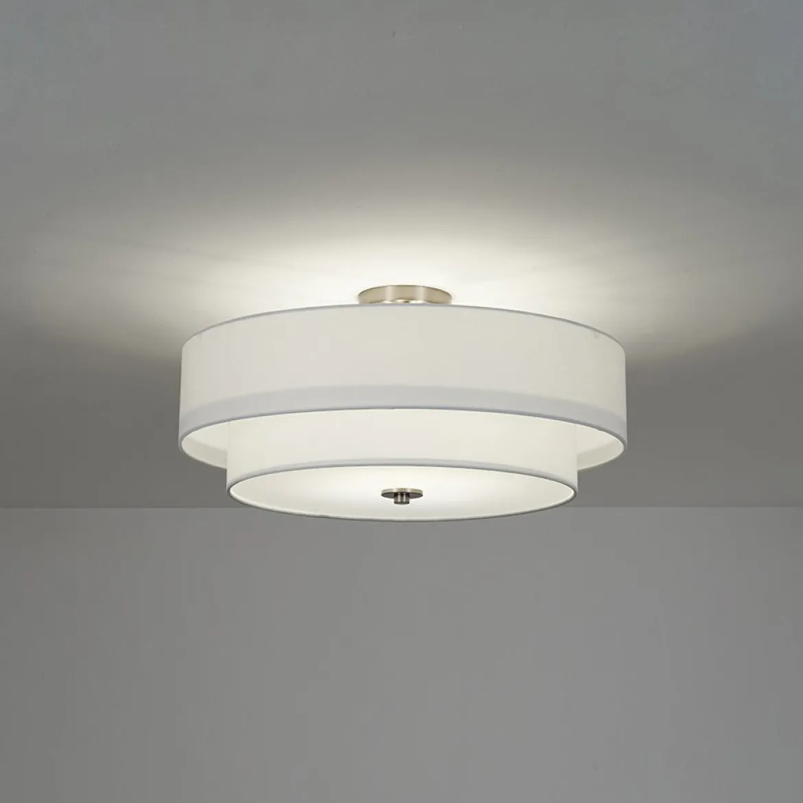 4-Light White Linen Round Drum Semi Flush Mount