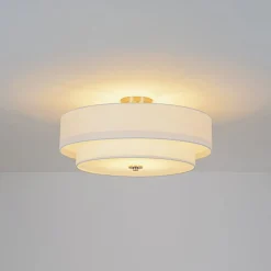 4-Light White Linen Round Drum Semi Flush Mount