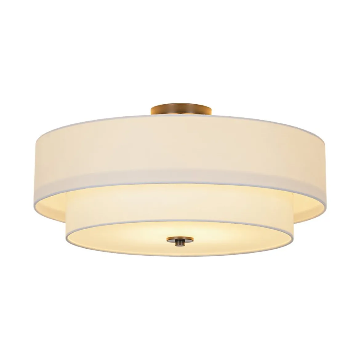 4-Light White Linen Round Drum Semi Flush Mount