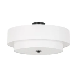 4-Light White Linen Round Drum Semi Flush Mount