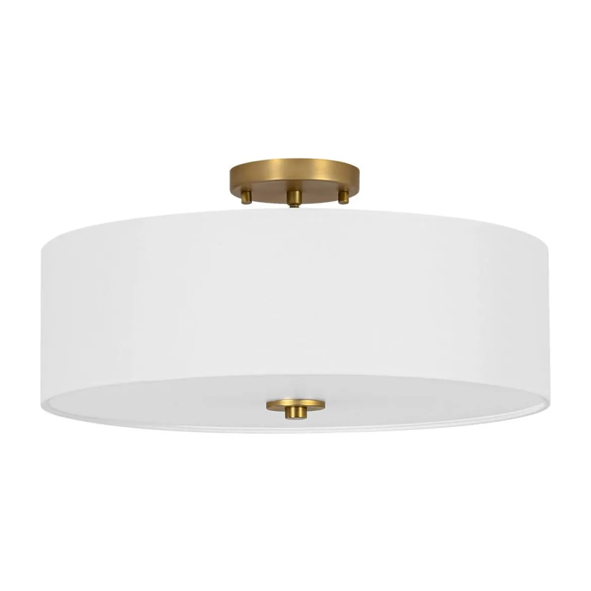 4-Light White Linen Round Drum Brass Semi Flush Mount