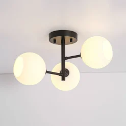 3-Light White Ribbed Glass Tiered Sputnik Semi Flush Mount