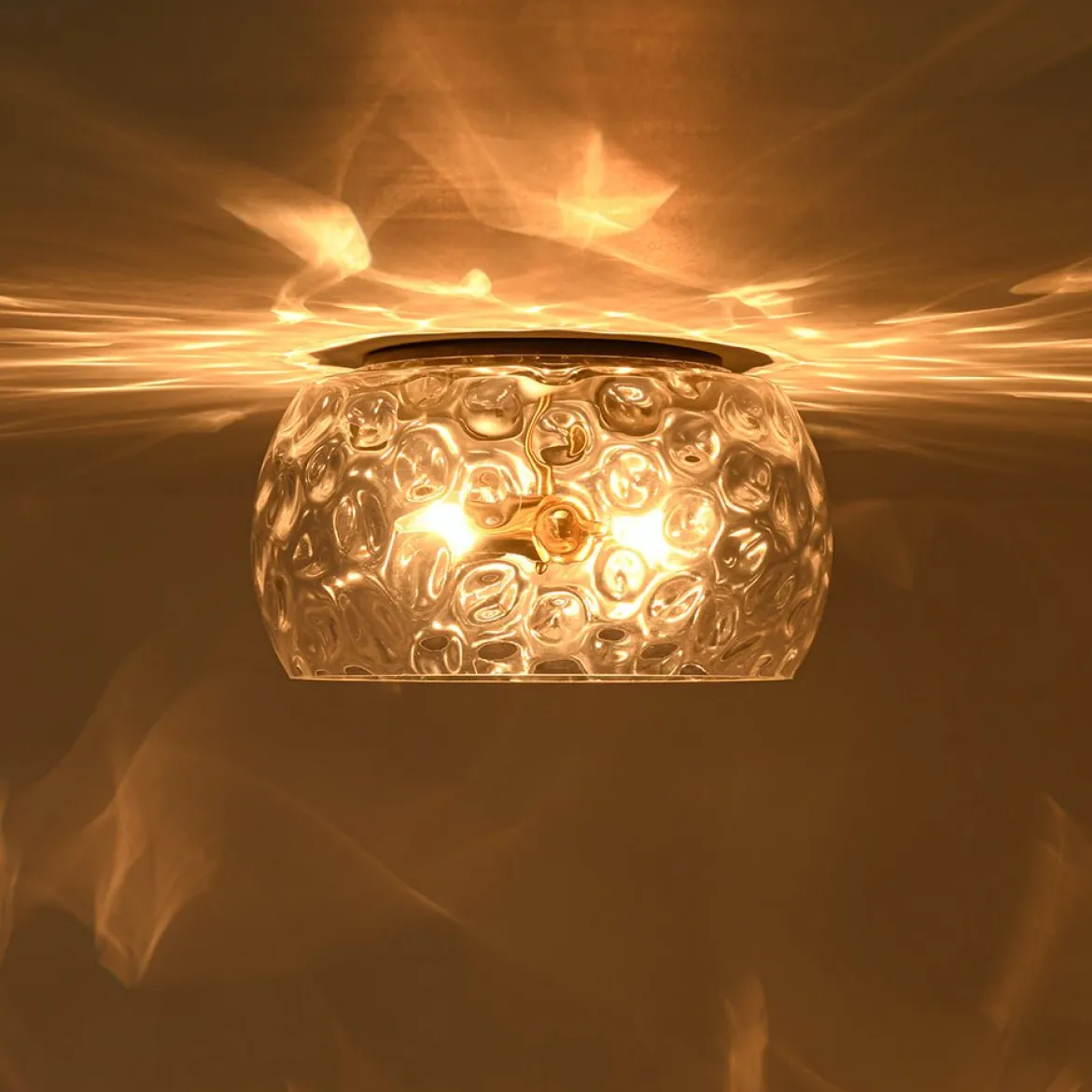 3-Light Wide Bowl Hammered Glass Round Flush Mount