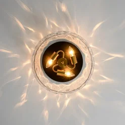 3-Light Wide Bowl Hammered Glass Round Flush Mount