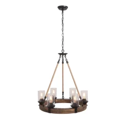 6-Light Wood Wagon Wheel Chandelier Modern Farmhouse
