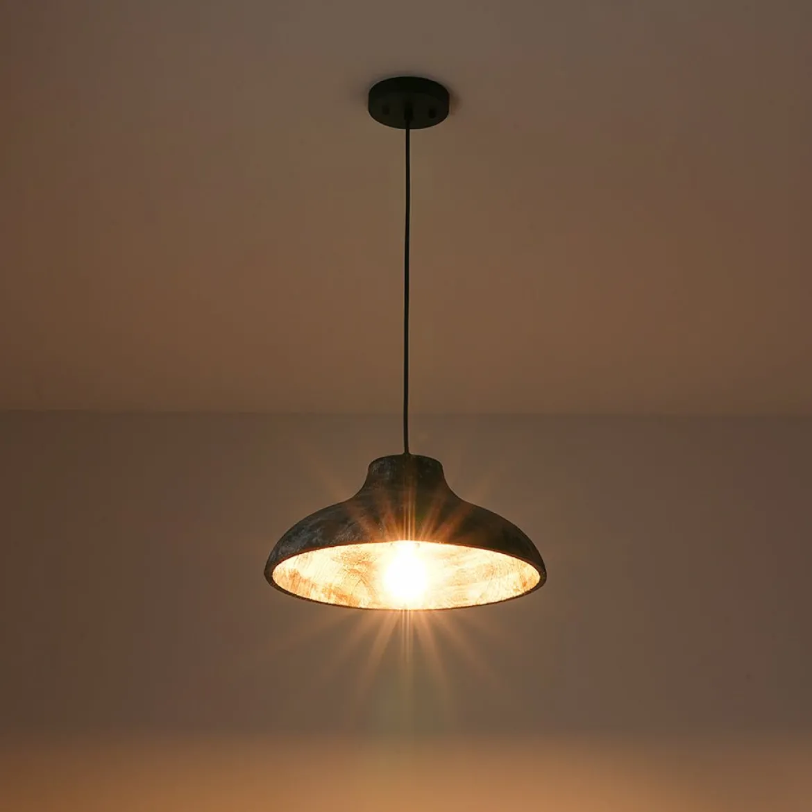 Limed Style Dome Distressed Wooden Single Pendant