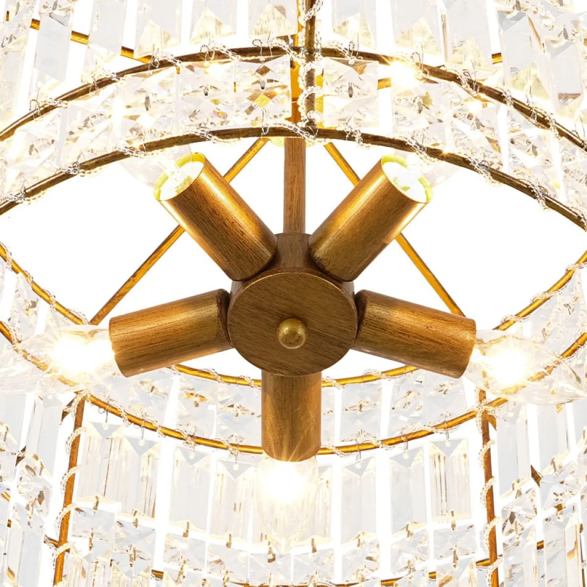 Luxe Antique Bronze Tiered Crystal Drum Cage Chandelier