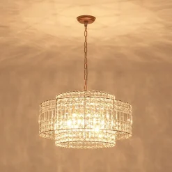 Luxe Antique Bronze Tiered Crystal Drum Cage Chandelier