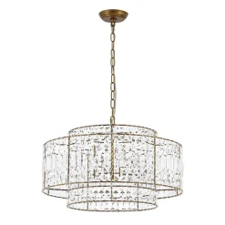 Luxe Antique Bronze Tiered Crystal Drum Cage Chandelier