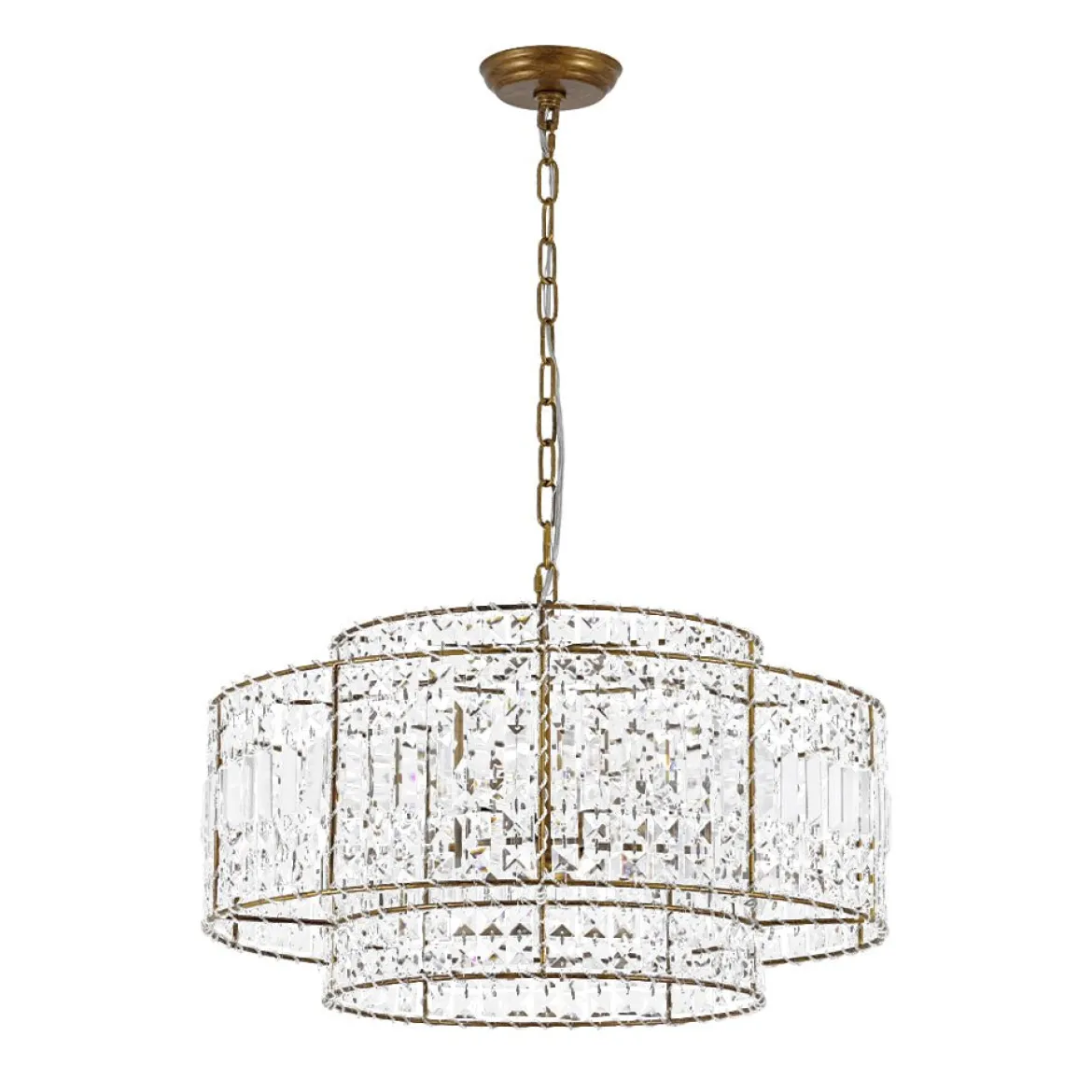 Luxe Antique Bronze Tiered Crystal Drum Cage Chandelier