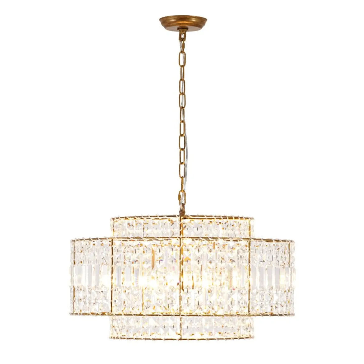Luxe Antique Bronze Tiered Crystal Drum Cage Chandelier