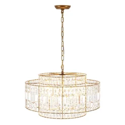 Luxe Antique Bronze Tiered Crystal Drum Cage Chandelier