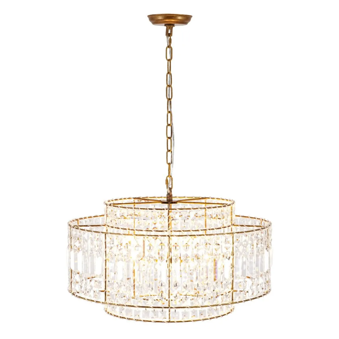 Luxe Antique Bronze Tiered Crystal Drum Cage Chandelier