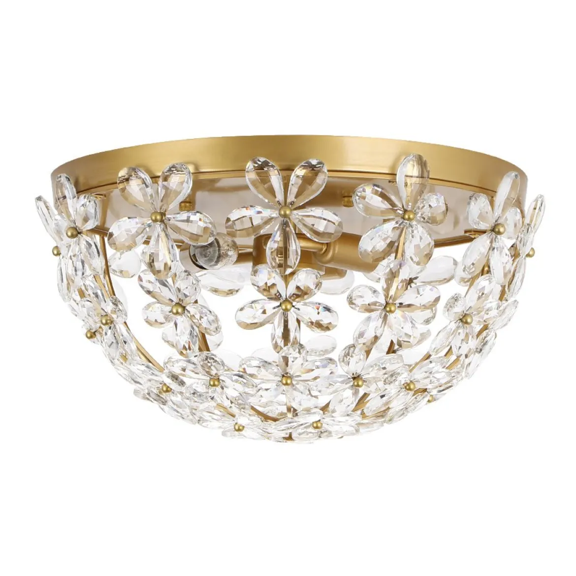 Luxe Brass Bloom Crystal Floral Cage Flush Mount Light