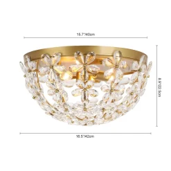 Luxe Brass Bloom Crystal Floral Cage Flush Mount Light