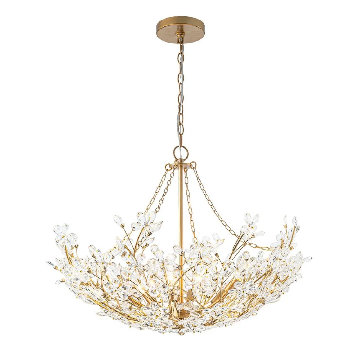 Luxe Gold Crystal Blossom Floral Basket Chandelier