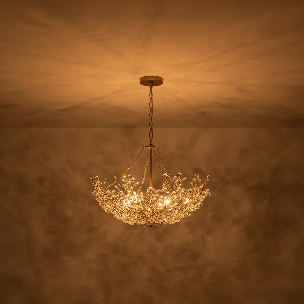 Luxe Gold Crystal Blossom Floral Basket Chandelier