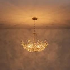 Luxe Gold Crystal Blossom Floral Basket Chandelier