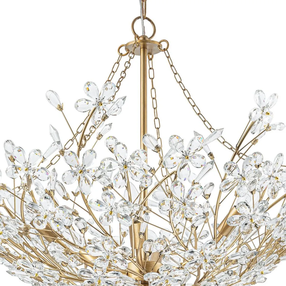 Luxe Gold Crystal Blossom Floral Basket Chandelier