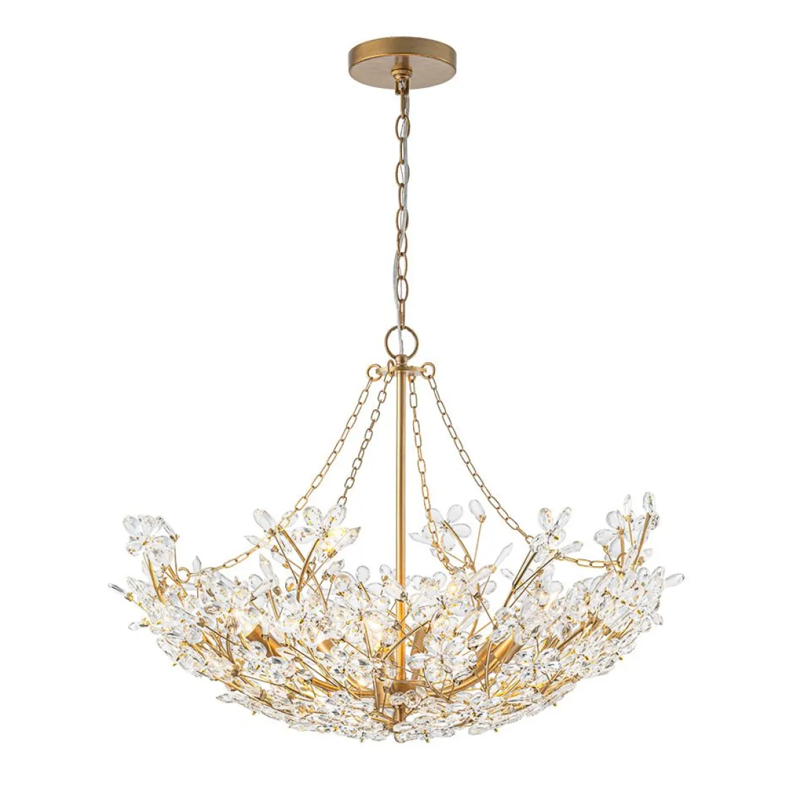 Luxe Gold Crystal Blossom Floral Basket Chandelier