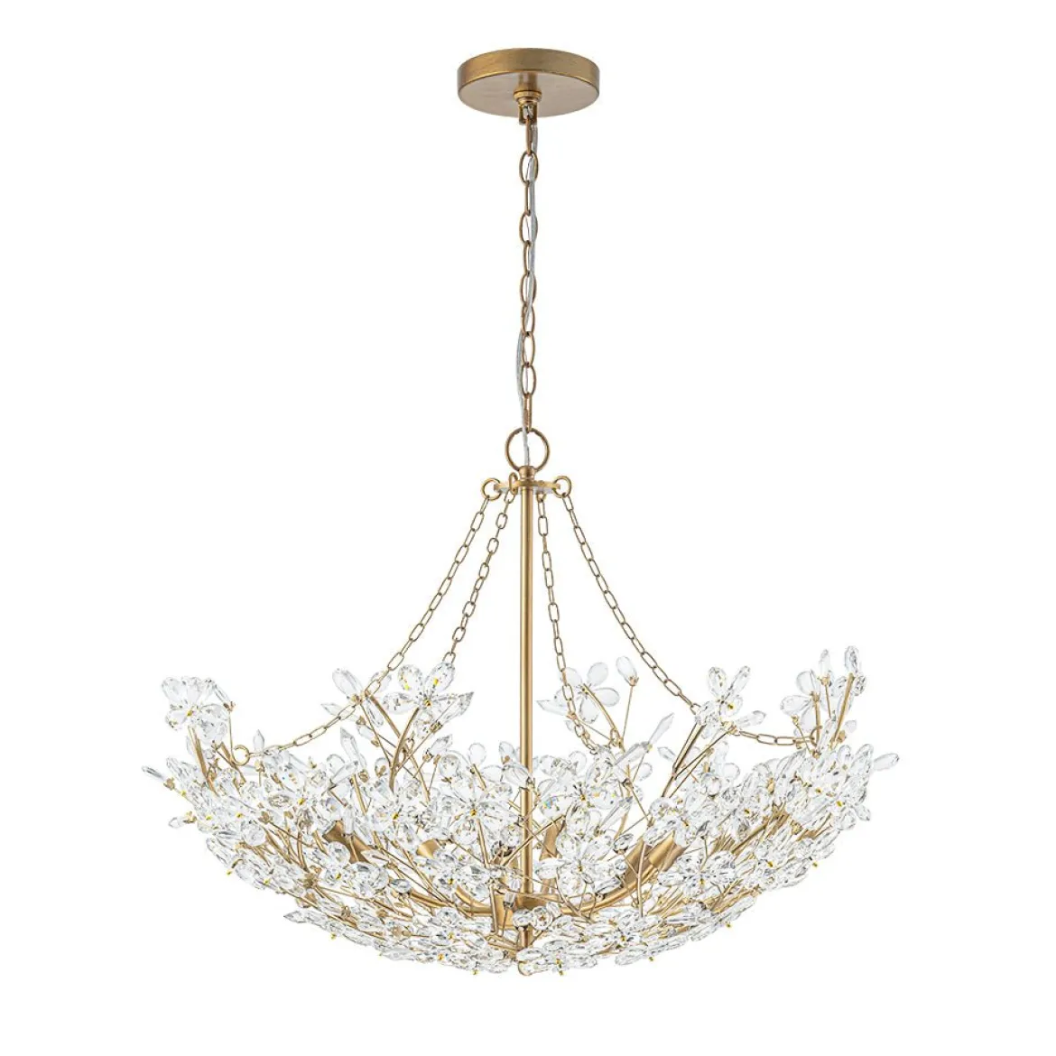 Luxe Gold Crystal Blossom Floral Basket Chandelier