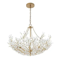 Luxe Gold Crystal Blossom Floral Basket Chandelier