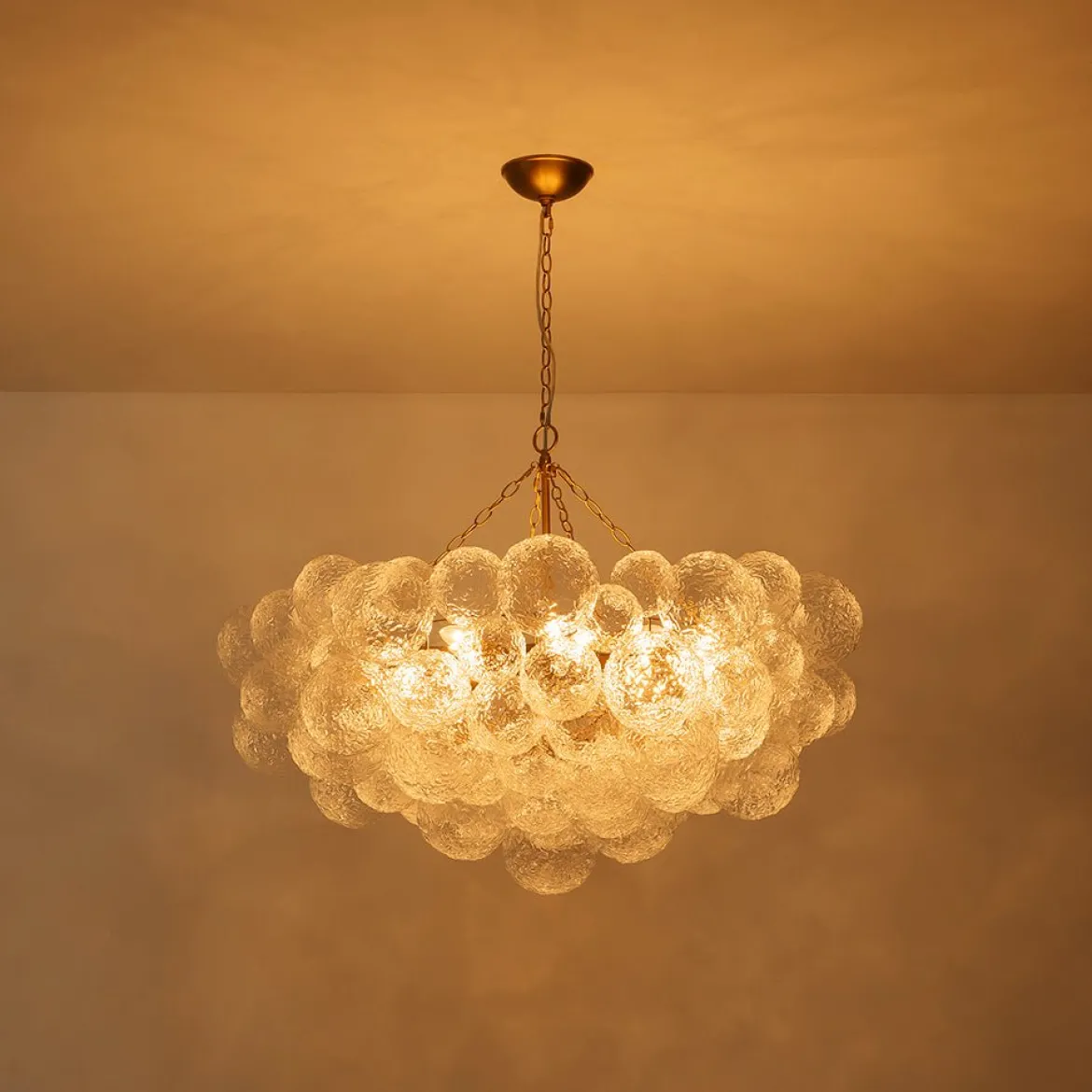 Luxe Large Cluster Rippled Glass Globe Round Bubble Chandelier