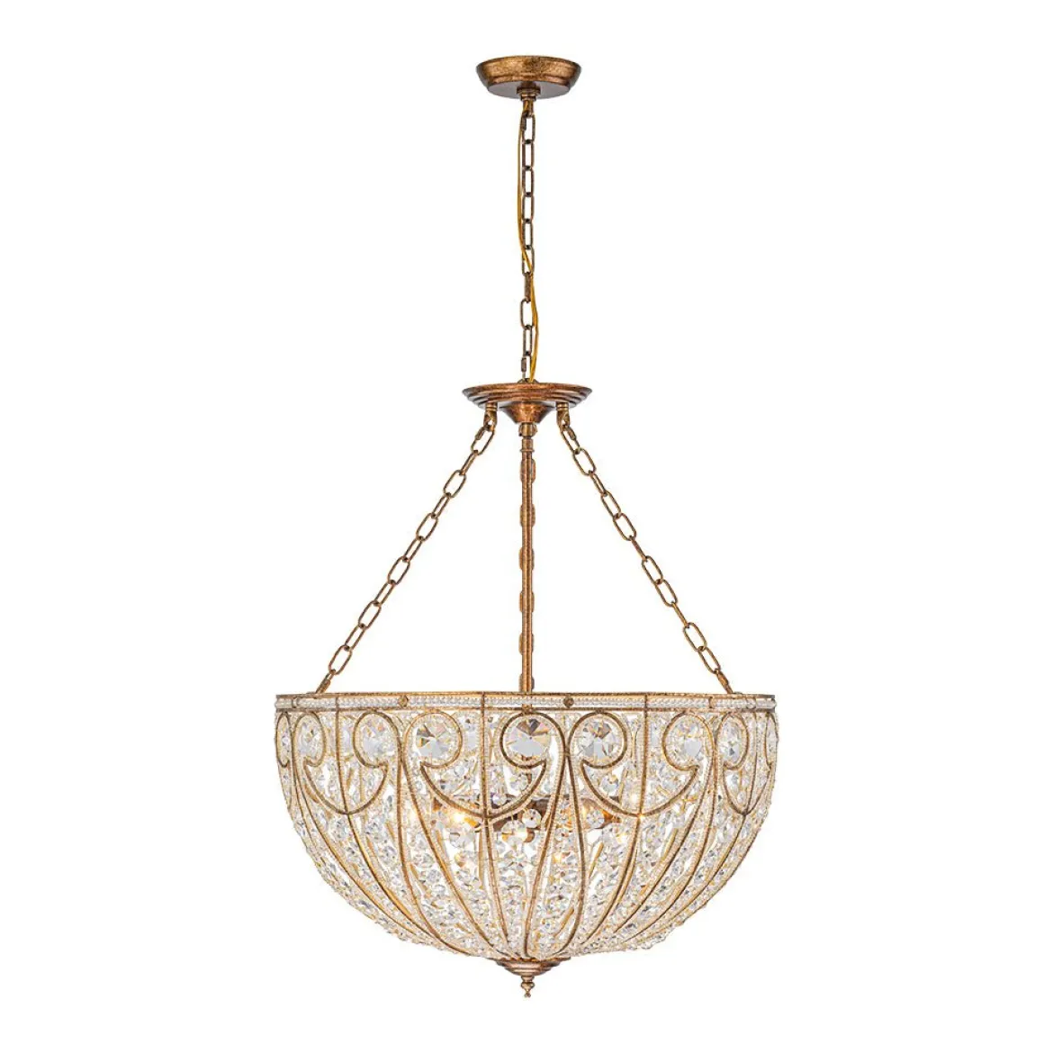 Luxe Moroccan Antique Bronze Crystal Round Cage Chandelier