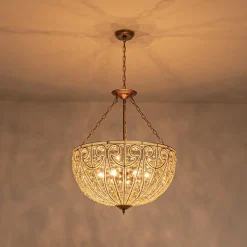 Luxe Moroccan Antique Bronze Crystal Round Cage Chandelier