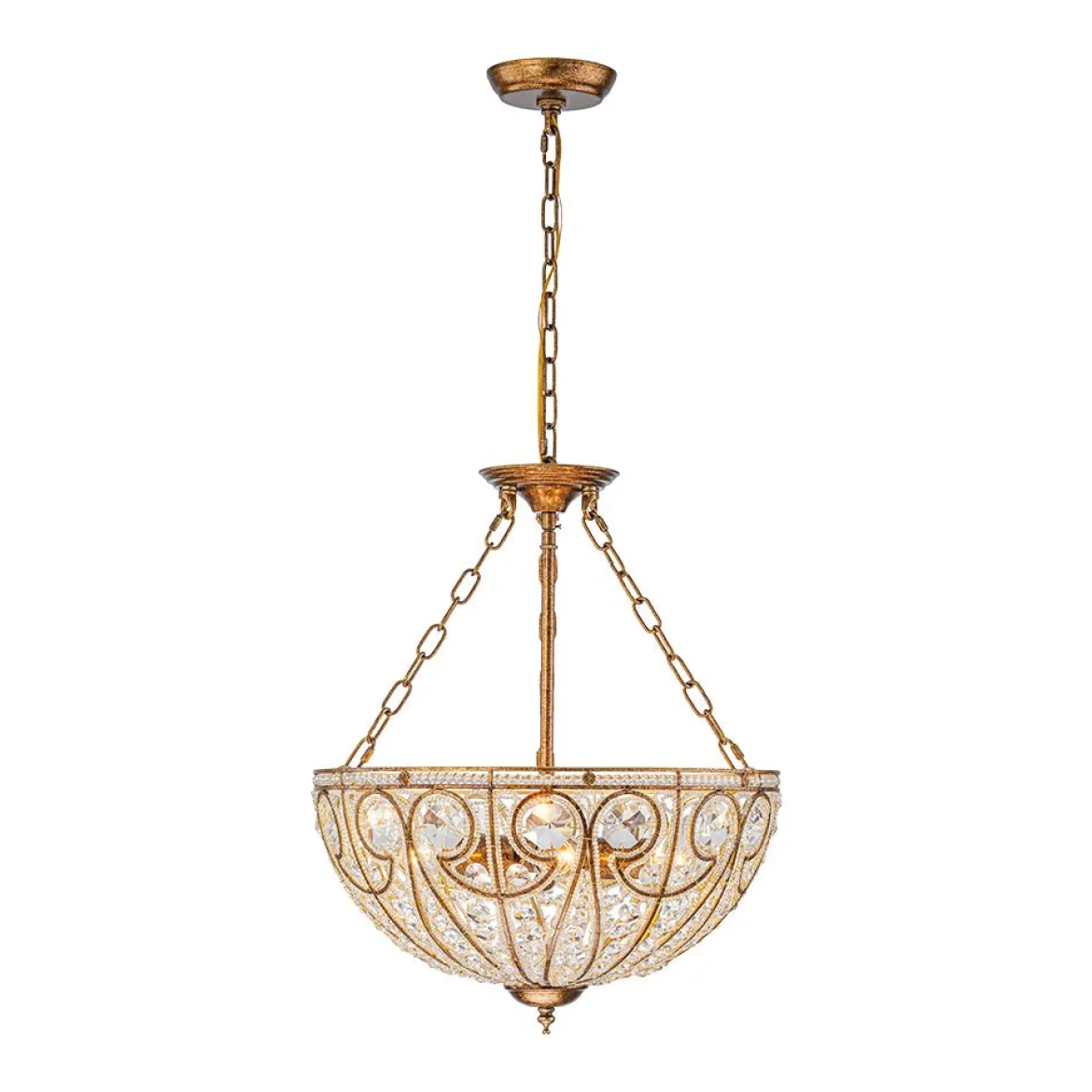 Luxe Moroccan Antique Bronze Crystal Round Cage Chandelier