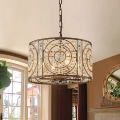 Luxe Moroccan Antique Crystal Drum Cage Chandelier