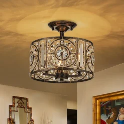 Luxe Moroccan Antique Crystal Drum Semi Flush Mount
