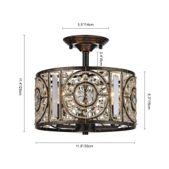 Luxe Moroccan Antique Crystal Drum Semi Flush Mount