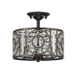 Luxe Moroccan Antique Crystal Drum Semi Flush Mount