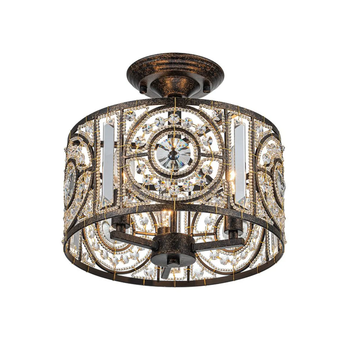 Luxe Moroccan Antique Crystal Drum Semi Flush Mount
