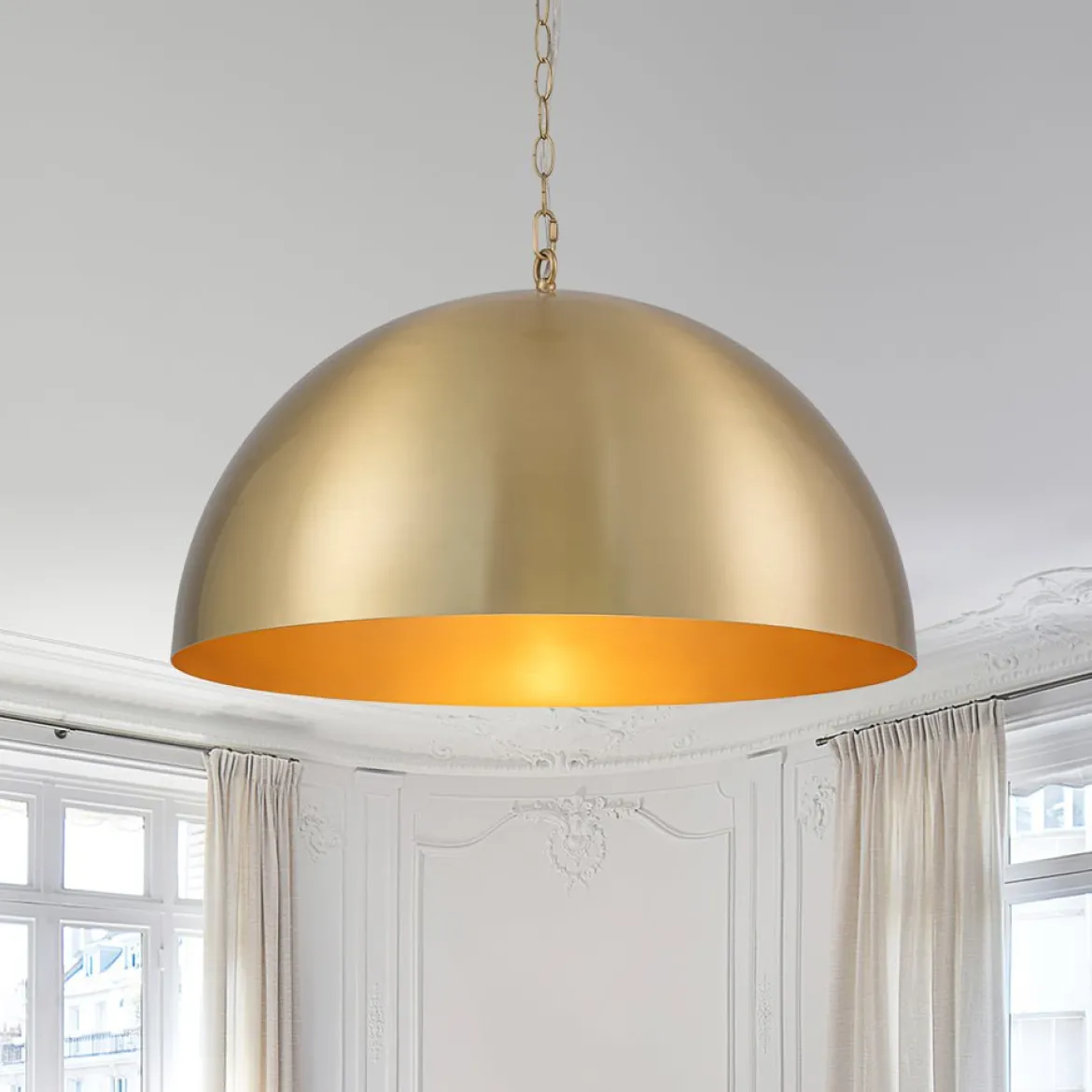 Luxe Oversized Brushed Brass Iron Large Dome Pendant Light