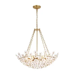 Luxe Sculpture Bloom Glass Floral Brass Basket Chandelier