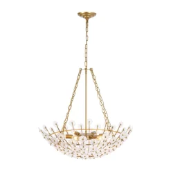 Luxe Sculpture Bloom Glass Floral Brass Basket Chandelier
