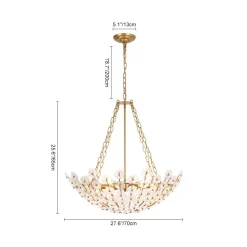 Luxe Sculpture Bloom Glass Floral Brass Basket Chandelier