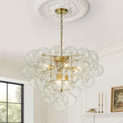 Luxury Brass Cluster Clear Glass Globe Bubble Chandelier