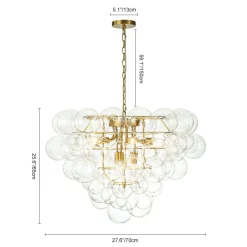 Luxury Brass Cluster Clear Glass Globe Bubble Chandelier