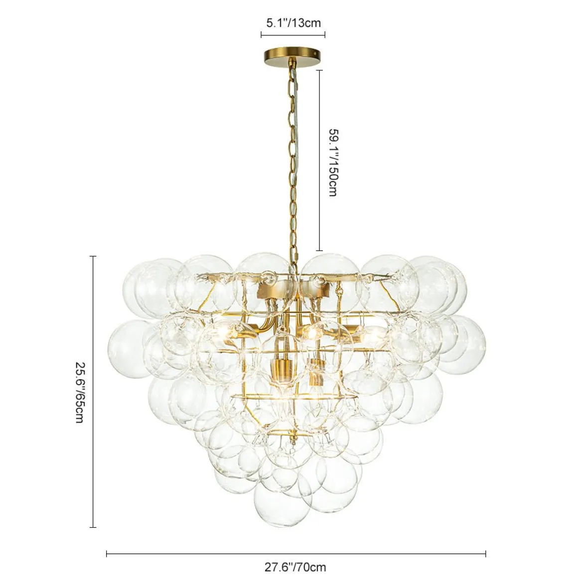 Luxury Brass Cluster Clear Glass Globe Bubble Chandelier